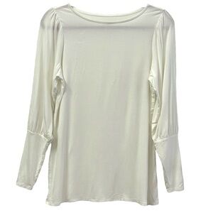 Laurie Felt Women’s Silky Rayon Made From Bamboo Love Story Cuff Top White Sz XS